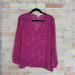 Joie Fucshia and White Silk Blouse